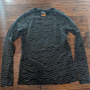 Icebreaker Youth Size 12 Years Black and White  Merino Wool Long Sleeve Top